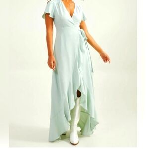 NWT ALTAR’D STATE Long Ruffle Wrap Around Mint Green Dress Sz M